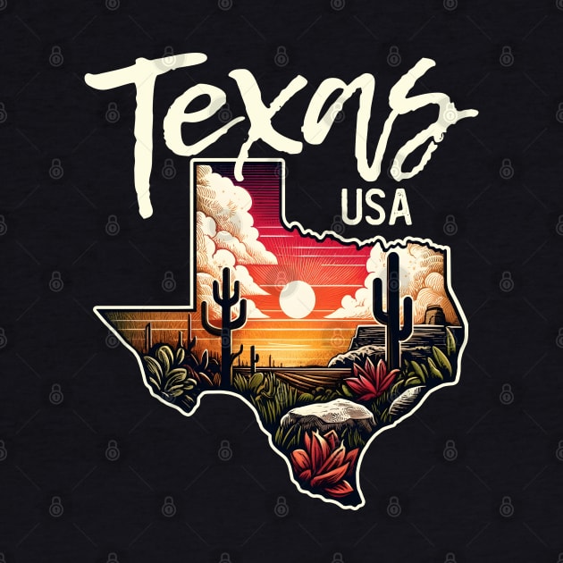 Texas USA Vintage Sunset by DetourShirts